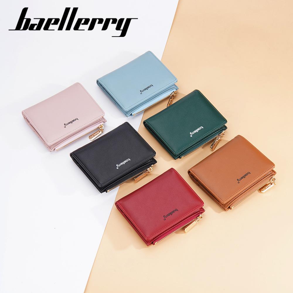 Женский короткий кошелек Baellerry из искусственной кожи, кошелек на молнии для монет, кошелек с откидным клапаном на кнопке, простой модный держатель для карт