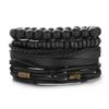 Men's Multi-Layer Bracelet Set with Wooden Beads and Braided Leather