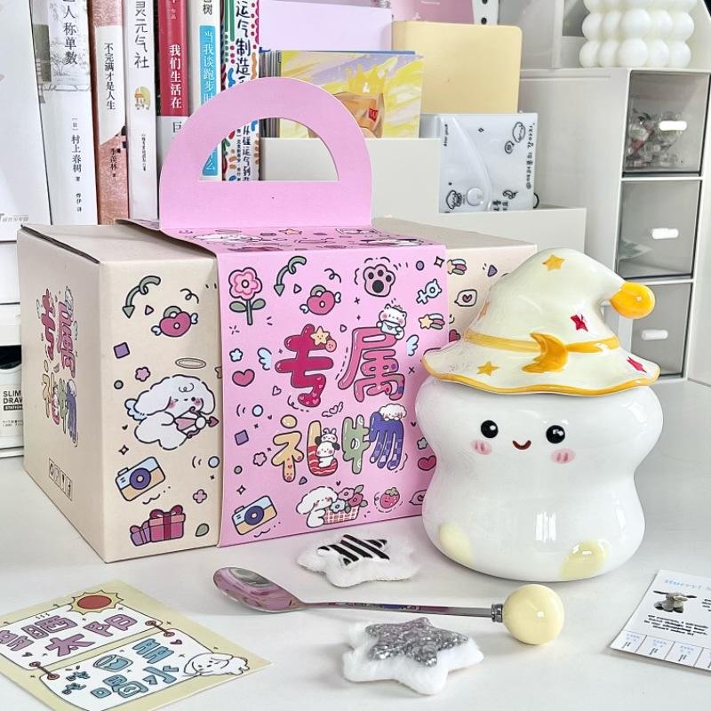 Милая кружка с привидением, с крышкой и ложкой, подарок на день рождения для девушки с высокой ценностью, офисная керамическая чашка для воды, сувенир