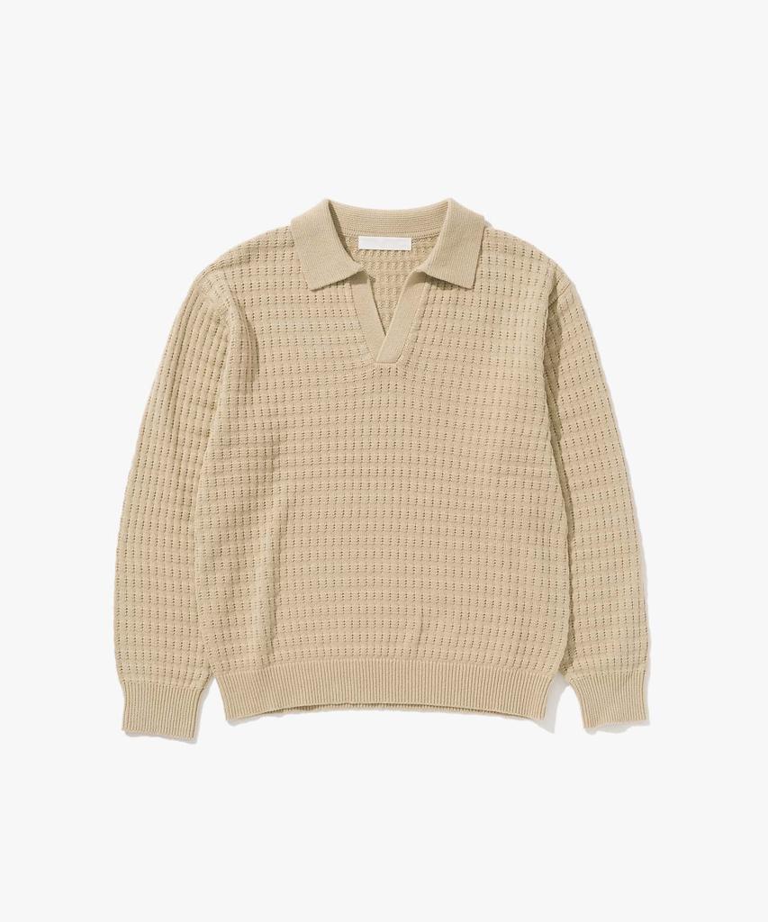 PLAC Waffle Long Sleeve Collared Knit Beige