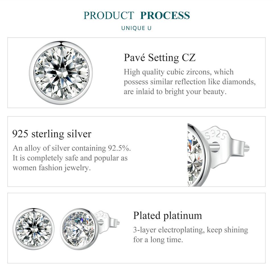 BAMOER Сверкающее серебро 925 пробы, сверкающие серьги-гвоздики, серьги-гвоздики с ободом, серьги с цирконом для женщин, ювелирные изделия на помолвку, подарок