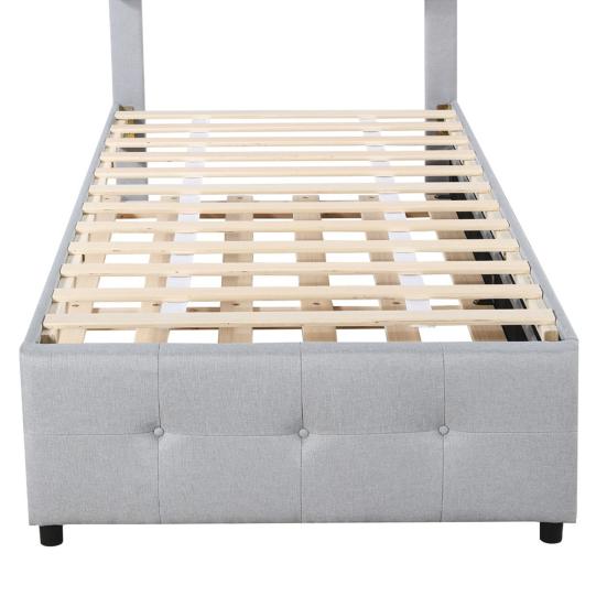 Bedroom Furniture 90 X 200 Upholstered Bed with Pull-out Bed Adjustable Headboard Double Bed Pull-out Cot Retractable Guest Sponge-filled