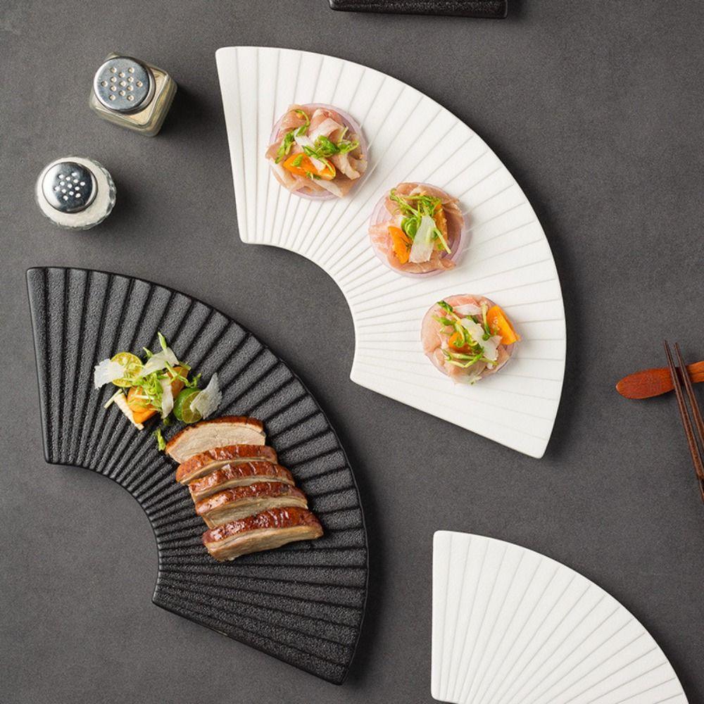Durable Fan Shaped Striped Plate Japanese Style Dessert Tray Storage Tray  Hotel Table