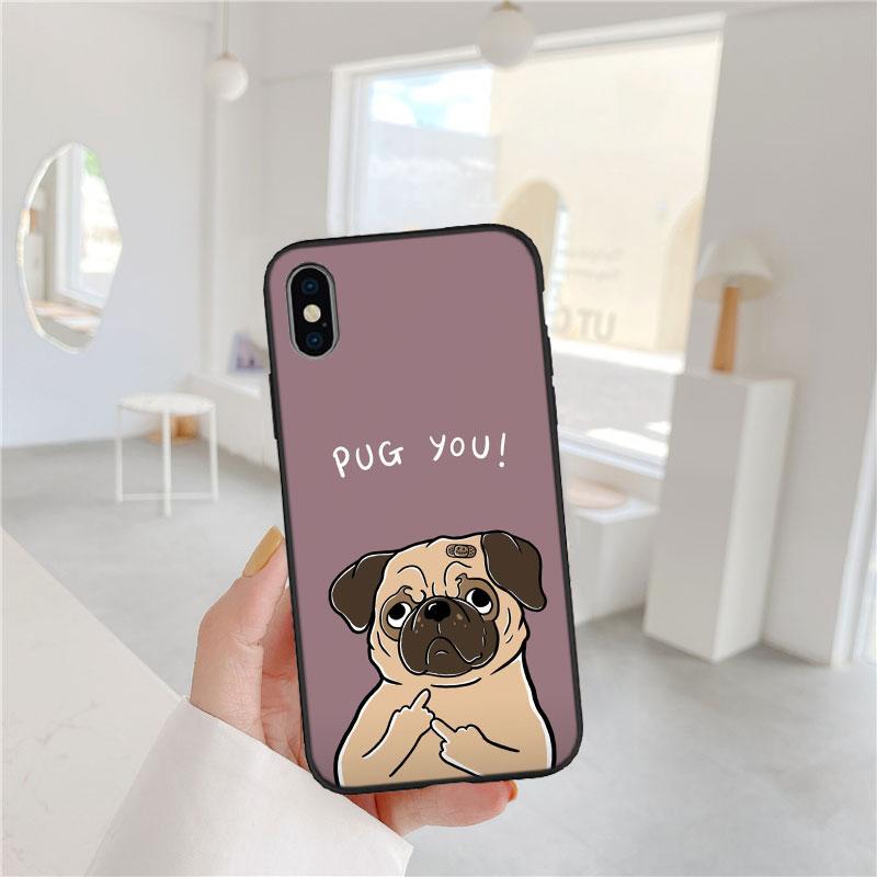 MY6 Cute Pug Dog Soft Shell Phone Case for iPhone 16 15 14 13 12 Pro Max Plus Mini