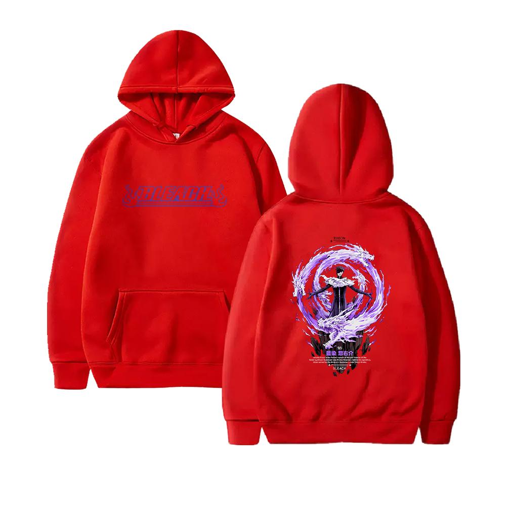 Bleach Anime Hooded Pullover Unisex Front Logo Back Character Graphic Sweatshirt Men Women Vintage Anime Fan Printed Y2K Streetwear Casual Top