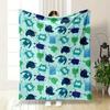 A Playful Pattern of Colorful Cartoon Monsters On a Light Blue Background. for All Seasons Blanket Lunch Break Throw Gift