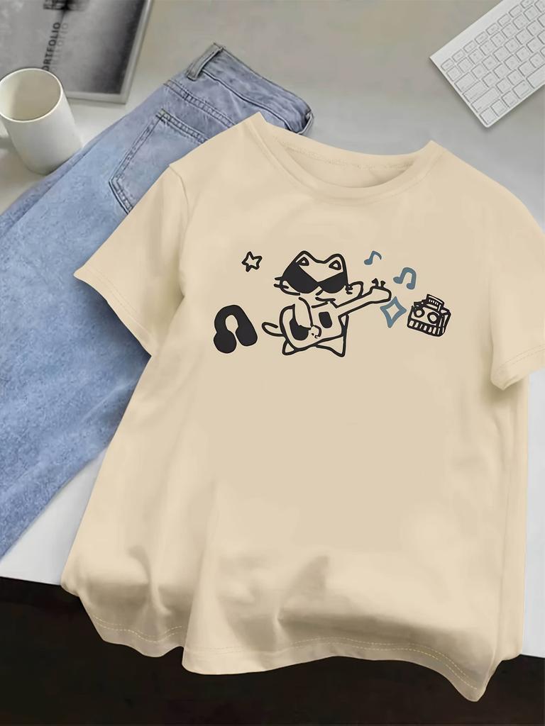 Cute cat playing the guitar casual shortsleeved summer street style top fashionable Tshirt