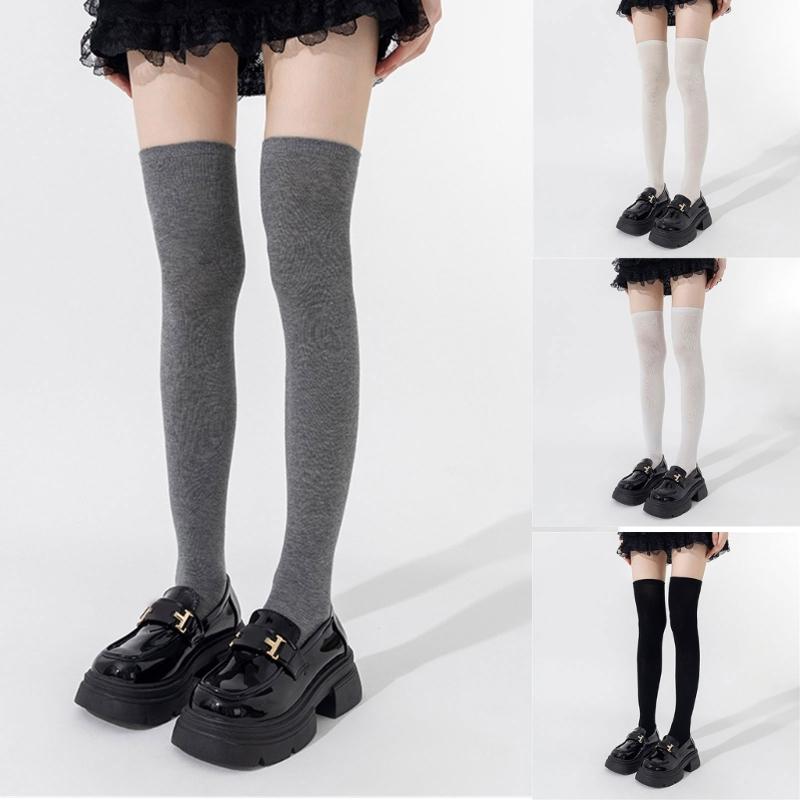Женские однотонные чулки-гольфы в рубчик, высокие до бедра, японский стиль преппи для студентов, эластичные длинные носки для ботинок выше колена