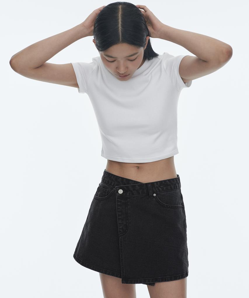 Musinsa Standard Woman Women'S Denim Mini Wrap Skirt [Washed Black]