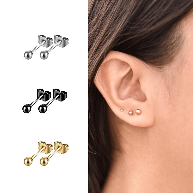 Earrings Stainless Steel Multiple Black Simple Ear Studs for Men Women Punk Style CZ Round Earring Fashion Jewelry