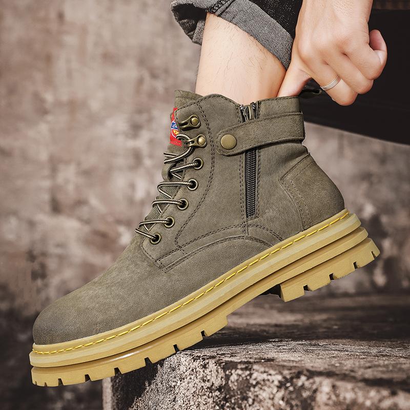 Высокие мужские ботинки, высококачественные мотоциклетные ботинки, зимние меховые теплые кожаные ботинки, повседневные уличные короткие ботинки, рабочая обувь