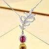 Internet Celebrity Style Simulation Pigeon Blood Ruby Leaf Feather Collarbone Chain Suitable For Women's Daily Party Fashion Jewelry