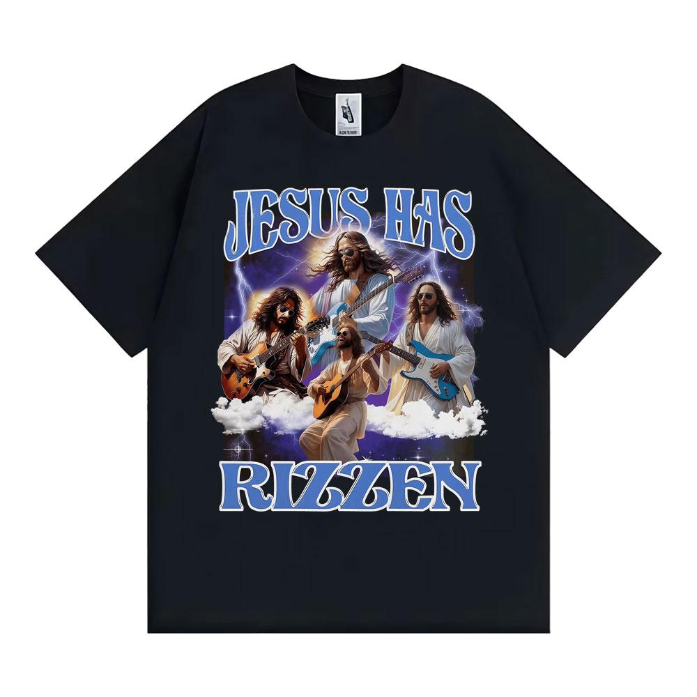 Funny Jesus Has Rizzen Vintage 90s Graphic T Shirts Unisex Fashion Hip Hop Short Sleeve Tshirt Cotton Cozy Oversized T Shirt