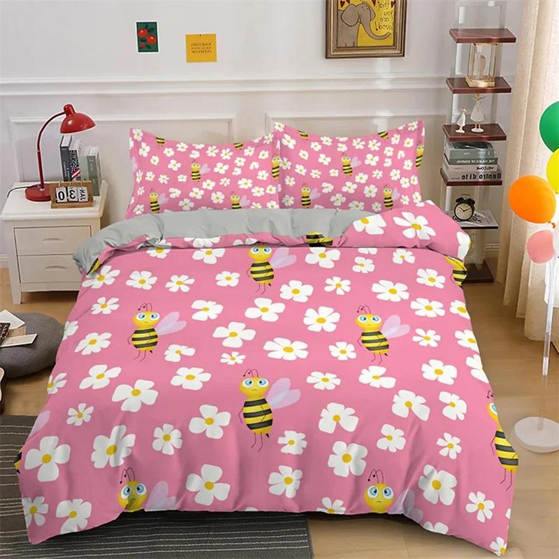 Мультяшный пододеяльник с пчелой, милая желтая тема летающих животных для детей, мальчиков, девочек, подарки, для женщин, красивые цветы, украшение спальни