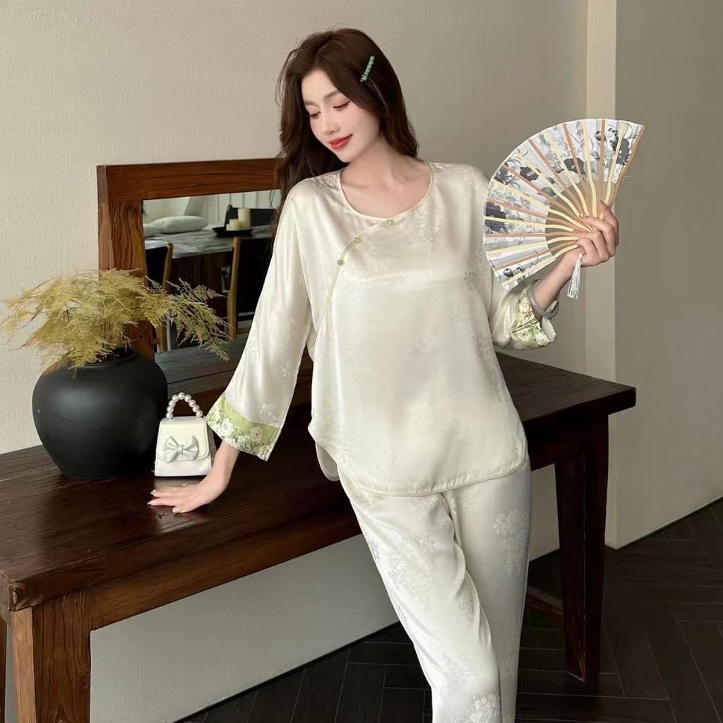 1011 new pajamas women's spring and autumn long-sleeved trousers set, national style sweet loungewear set can be worn outside