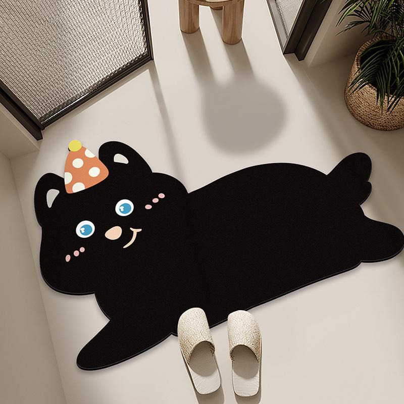 Diatom Mud Floor Mat Bathroom Water Absorption Quick-drying Foot Pad Cartoon Black Cat Dirty-resistant Anti-slip Pad Household Bathroom Entrance Mat