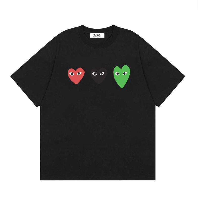 Cotton Short Sleeve T-Shirt With Heart Embroidery Couples Loose Fit Unisex Streetwear Tee