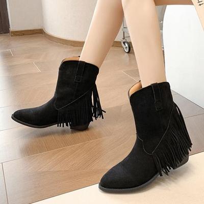 Ковбойские сапоги больших размеров. Женская обувь. Осенние ботильоны на толстом каблуке с острым носком.