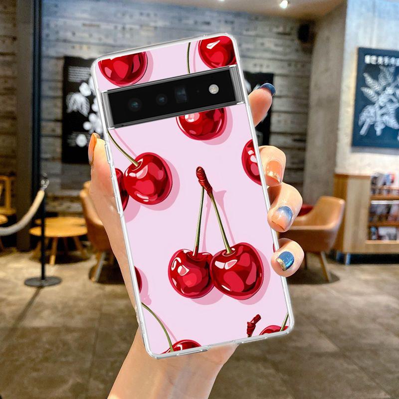 Для Google Pixel 10 Pro Прозрачный чехол для телефона Pixel 9 Pro XL Pixel 8 Pro 9A 8A 7A 7 6A 6 Pro Мягкая TPU накладка Красная вишня