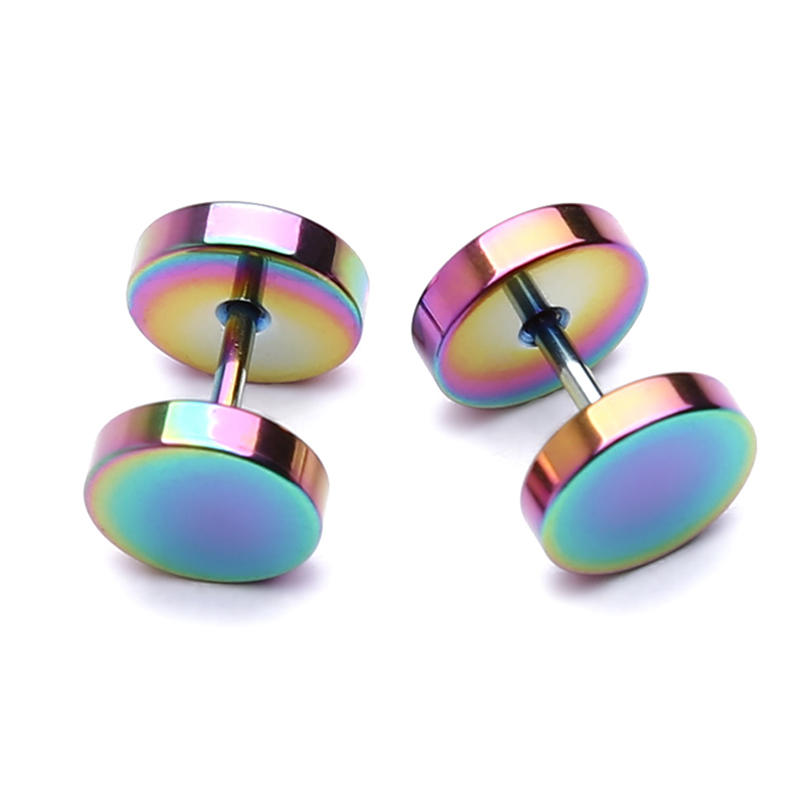 Lovely Beautiful Fashion Accessories Mix Colorful Round Dumbbell Stainless Steel Earrings Exquisite Elegant Women All-Match Jewelry