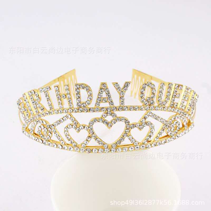 Rhinestone Birthday Queen Girl Queen Princess, Love Birthday Crown Shoulder Strap Party Supplies