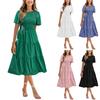 Женское повседневное летнее платье-миди с короткими рукавами и круглым вырезом, многоуровневые струящиеся платья трапециевидной формы