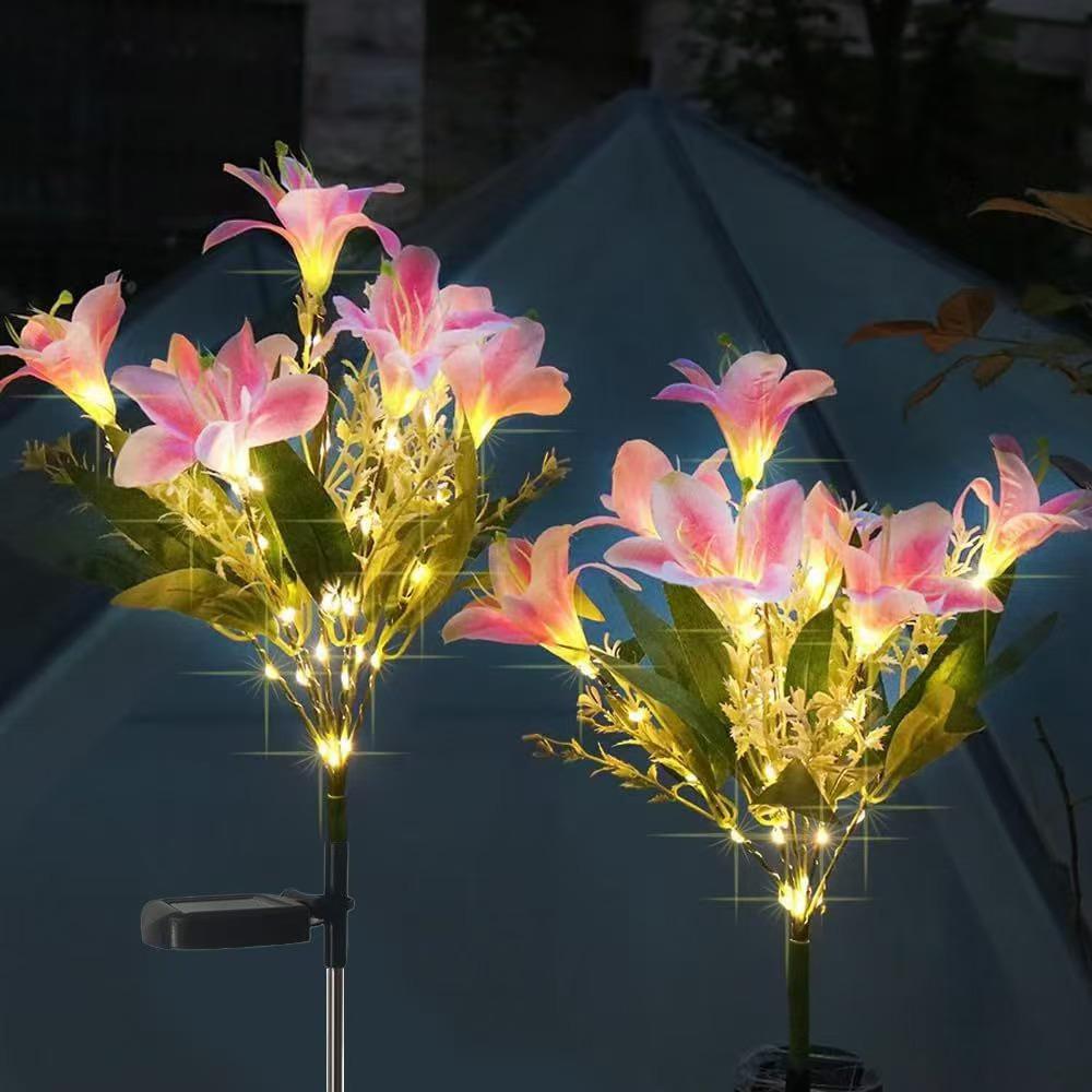 Solar Lily Lights Garden Light Flowers Outdoor Waterproof Solar Stake Lights for Back Yard Pathway Patio