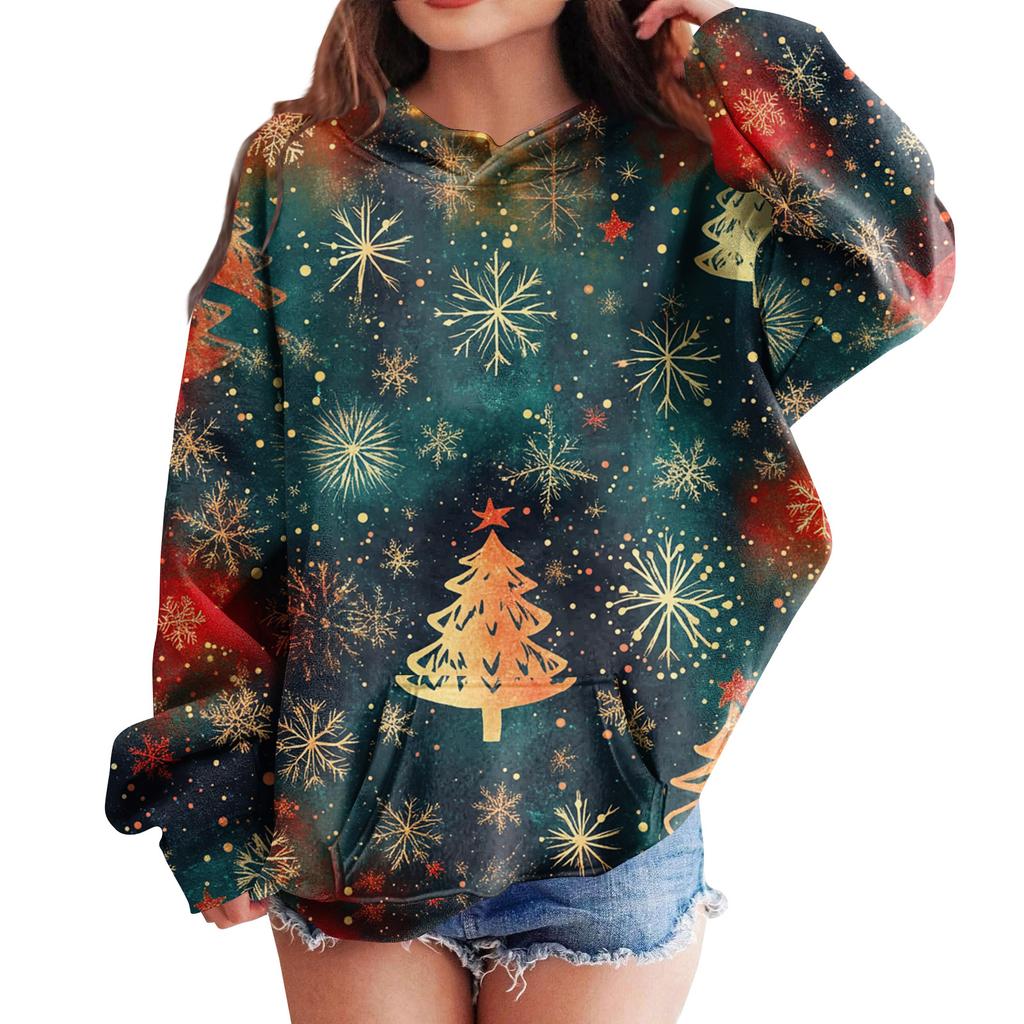 Sweatshirts For Teen Girls Hoodies Long Sleeve Drawstring Pullover Cute Oversized Hoodie Christmas Day