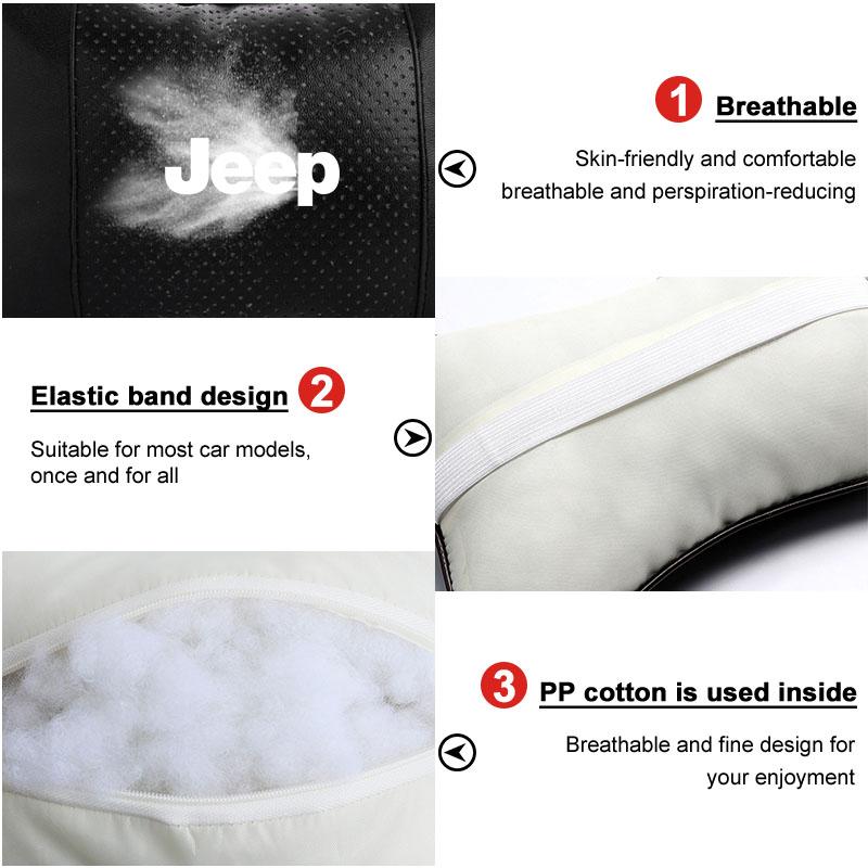 Car Seat Headrest Auto Logo Neck Pillow Car Accessories For Jeep Renegade Tyre Stem Air Caps Wrangler JK JL Grand Cherokee Compass Patriot