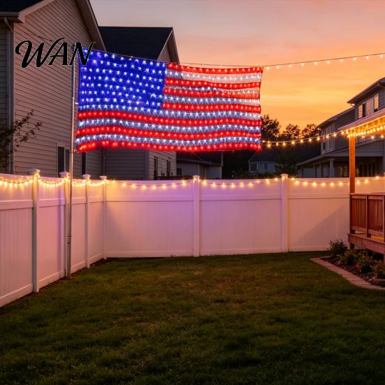 Waterproof American Flag Lights Net Light with 420 Ultra Bright LEDs LED String Ultra-bright for Yard Garden Memorial Day Independence Christmas