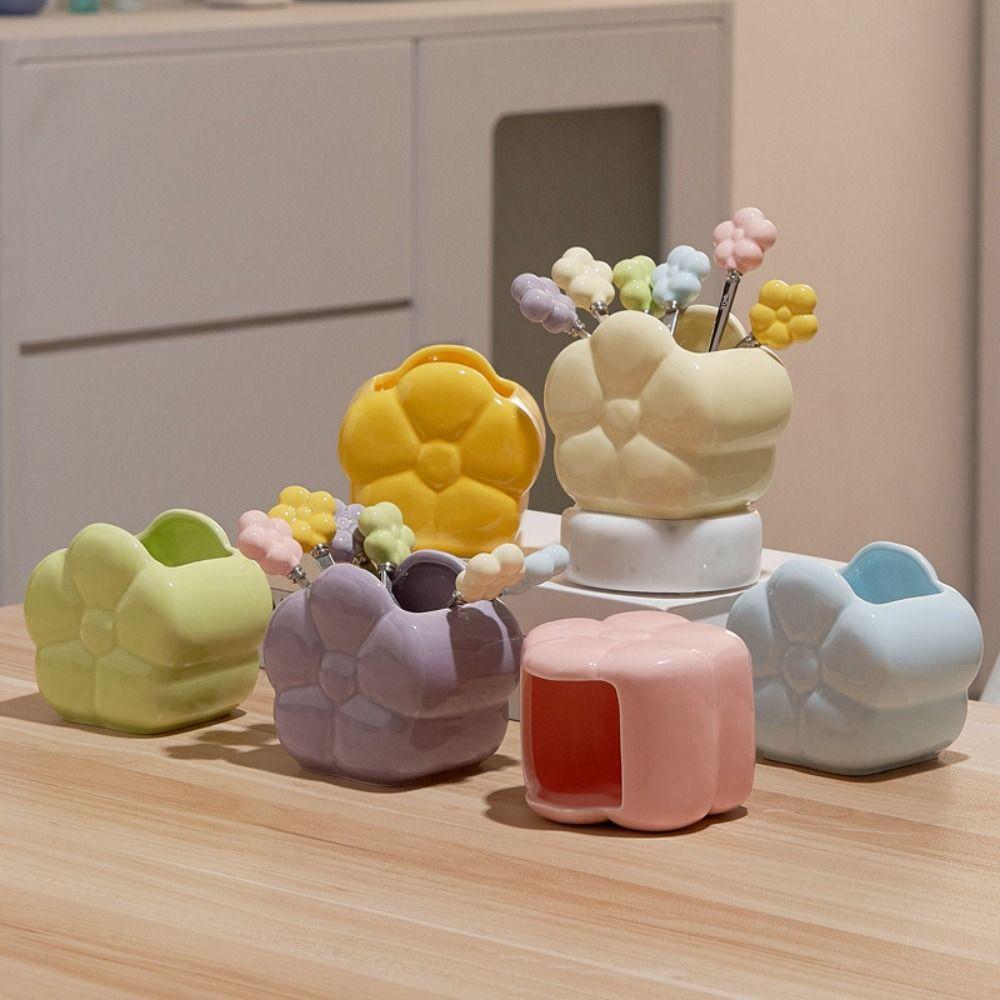 Cartoon Ceramic Fruit Forks Receipt Jar Multi-functional Fruit Stick Set Home Decoration