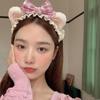 Plush Headdress Wash Face Plaid Bow Women Accessories Korea Style Headband Cat Ears Lace Hair Band