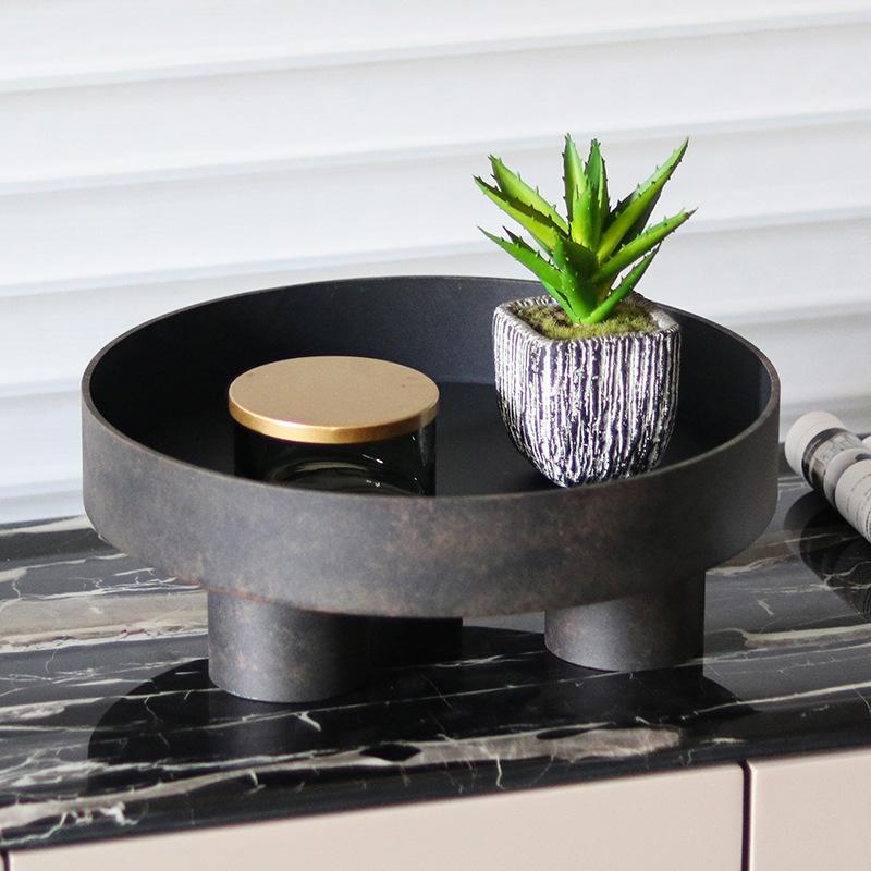 Nordic Трехногая круглая металлическая тарелка для фруктов, украшения для дома, модель комнаты, гостиной, спальни, столовой, подноса для хранения, украшения