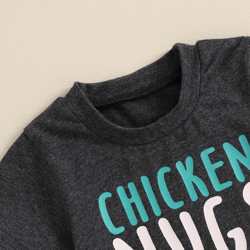 Toddler Boys Summer Shorts Sets Short Sleeve Letter Print Tops and Chicken Print Drawstring Shorts Sets