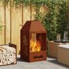 Fire Pit Brown 50 x 50 x 100 cm Weathering Steel