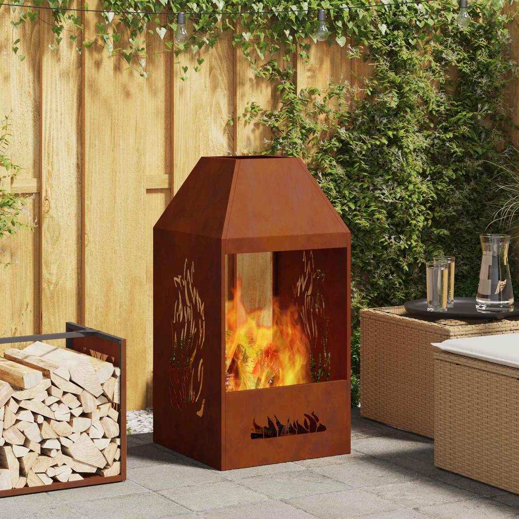Fire Pit Brown 50 x 50 x 100 cm Weathering Steel