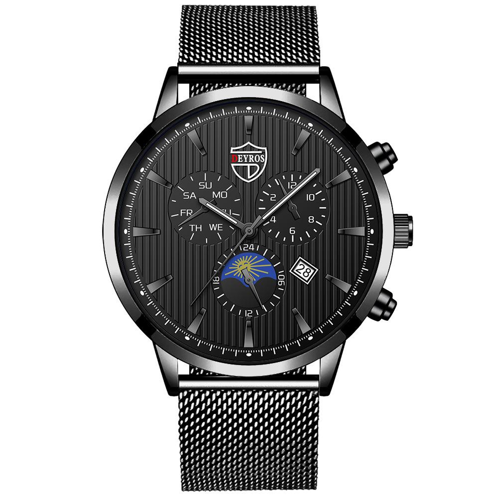 Men'S Stainless Steel Fashion Luminous Calendar Watch Quartz Watch
