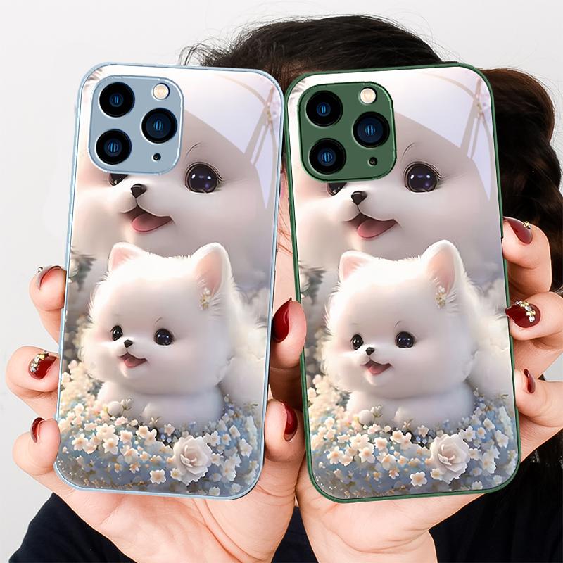 Милый питомец Милый щенок Собака Фиолетовый Для Iphone 16 Plus 15 14 13 12 Mini 11 Pro Max X XS XR 7 8 Plus 2022 Закаленное стекло Чехол для телефона