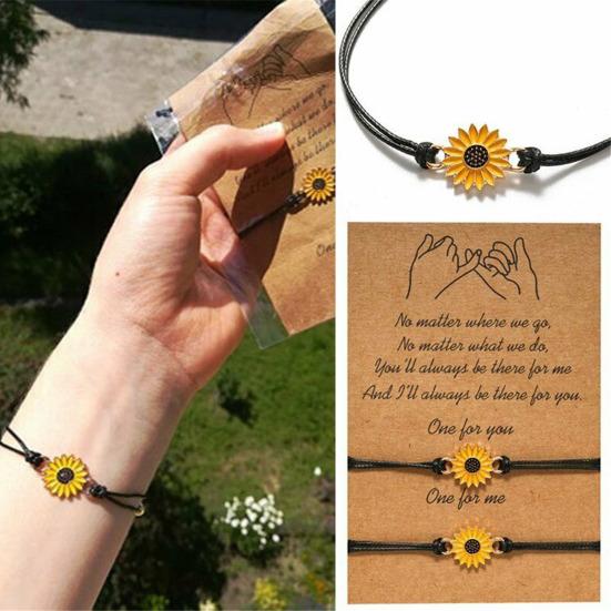 1 Set Friendship Card Bracelets Sunflower Dripping Oil Adjustable Bracelets for Daily Wear