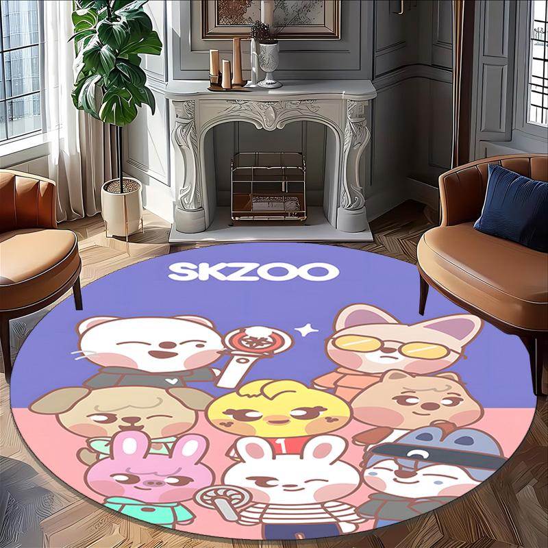 1pc Kpop Team2 Print Round Carpet Chair Round Carpet Suitable for Bedroom Living Room Home Decorative Carpet