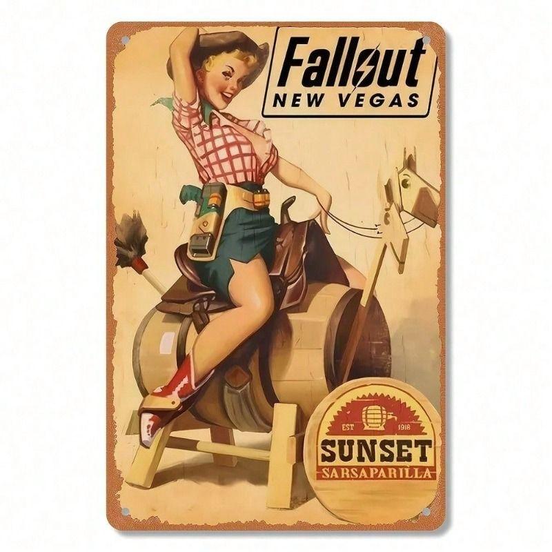 Fallout New Vegas Ковбойские Сапоги Металлический Плакат Настенное Искусство 8x12 Дюймов для Бара