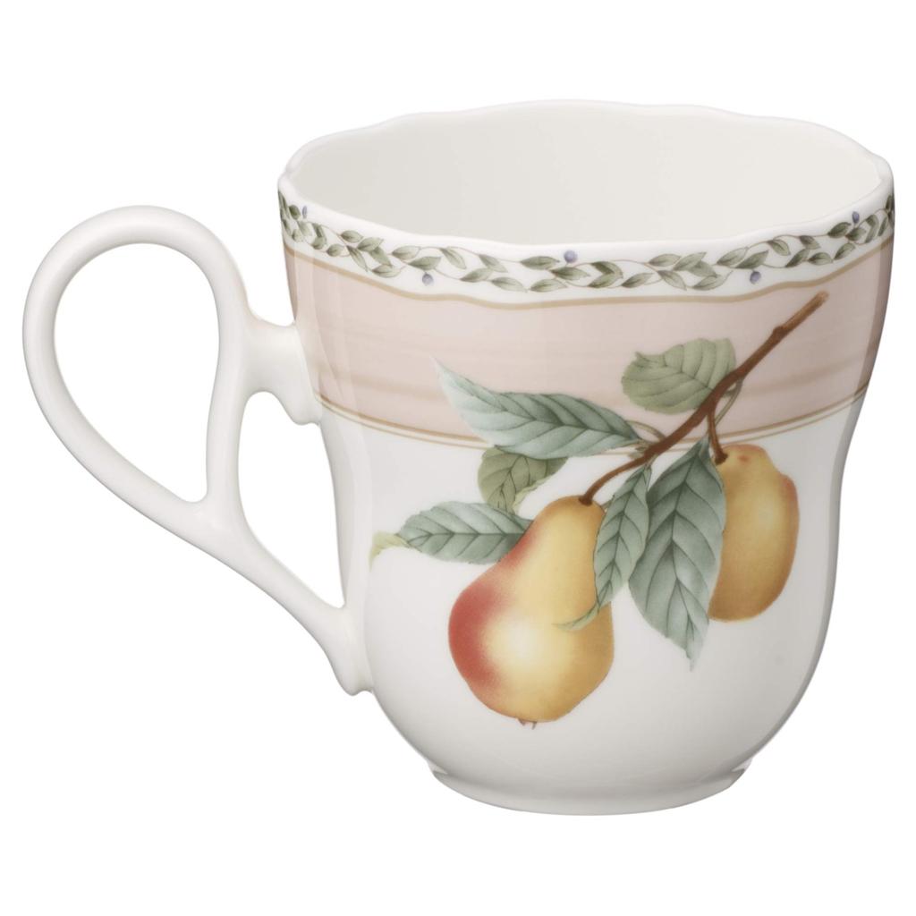 Noritake Кружка и тарелка (Парный набор) - Тарелка 19 см и кружка 375 мл, дизайн «Фруктовый сад», две кружки и две тарелки, тонкий фарфор (Белый с оттенком), M9719/4911-12