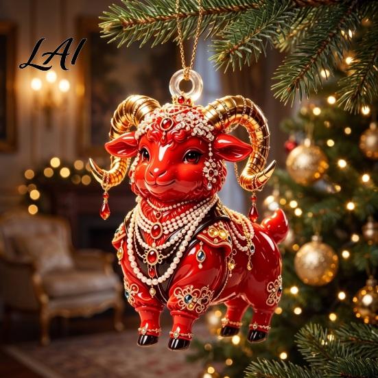 Goat Car Hanging Ornaments 2D Acrylic Inch Farm 3.15 Christmas Ornament Animal Xmas Tree Lightweight Crafts Decoration for Rear View Mirror