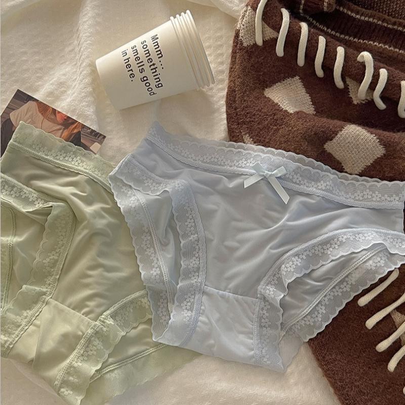 6 шт. Бесшовное женское нижнее белье Ледяной шелк Средняя посадка Дышащее Чистый хлопок Антибактериальное Кружево Треугольные трусики-маска