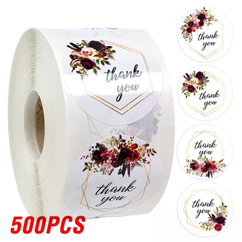 100-500pcs Thank You Paper Stickers Cookie Bag Cake Box Self-adhesive Sticker Christmas Party Gift Wrapping Supplies