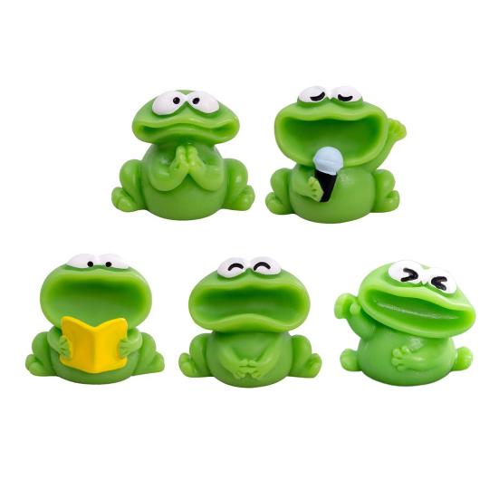 Mini Frog Figurines Cartoon Big Mouth Chorus Frog Statue for Moss Landscape Flower Pot Accessories Resin Miniature Desktop Ornament for Car Home Decor