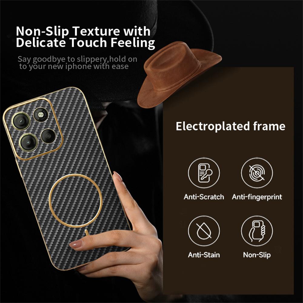 For Motorola Moto G15 4G/G15 Power 4G Phone Case Carbon Fiber Textured Electroplated TPU Back Cover