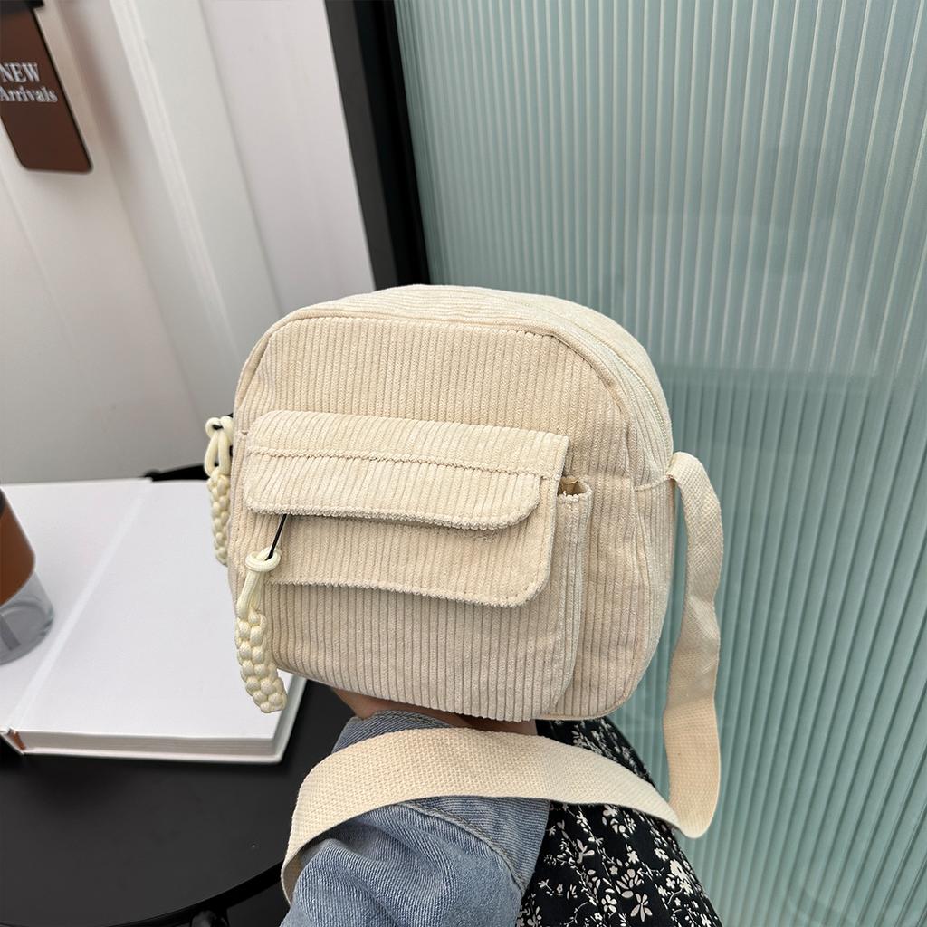 Стильная женская минималистичная вельветовая сумка через плечо, легкая сумка на молнии с несколькими карманами для повседневного использования и шопинга