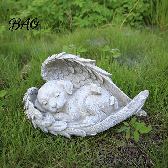 Outdoor Garden Statues Pet Memorial Statue with Angel Wings, Dog/Cat Durable Resin Dog Remembrance Gifts Sculpture, Weather Resistant Commemorative