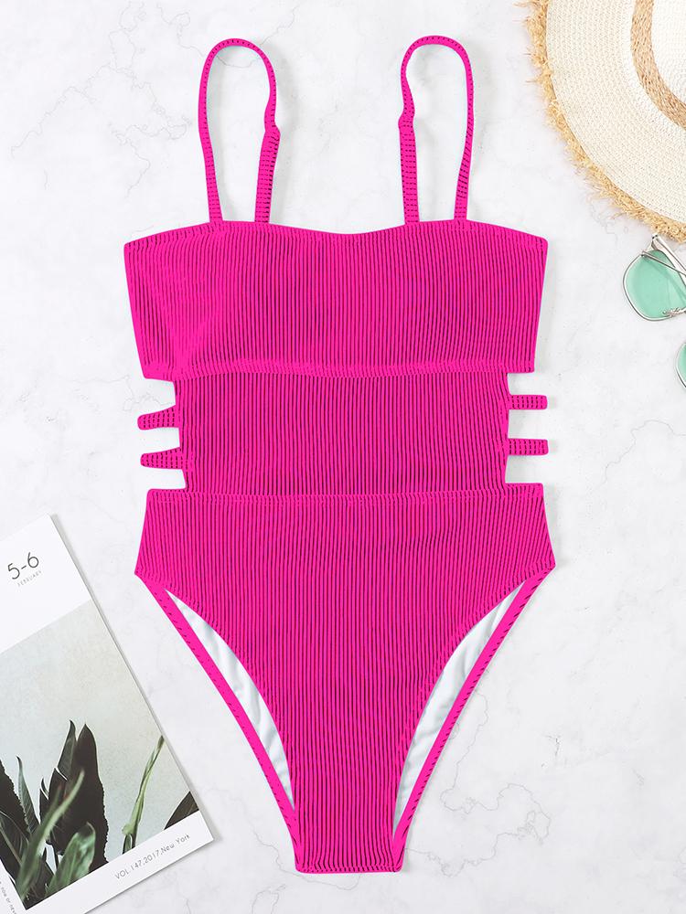 Sexy Ribbed One Piece Swimsuit Solid Swimwear Women 2022 Cut Out Monokini High Cut Swimming Suit For Women Bathing Suits